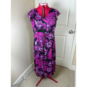 NWT Women's Tommy Hilfiger Plus 16 Black Pink Floral Maxi Dress